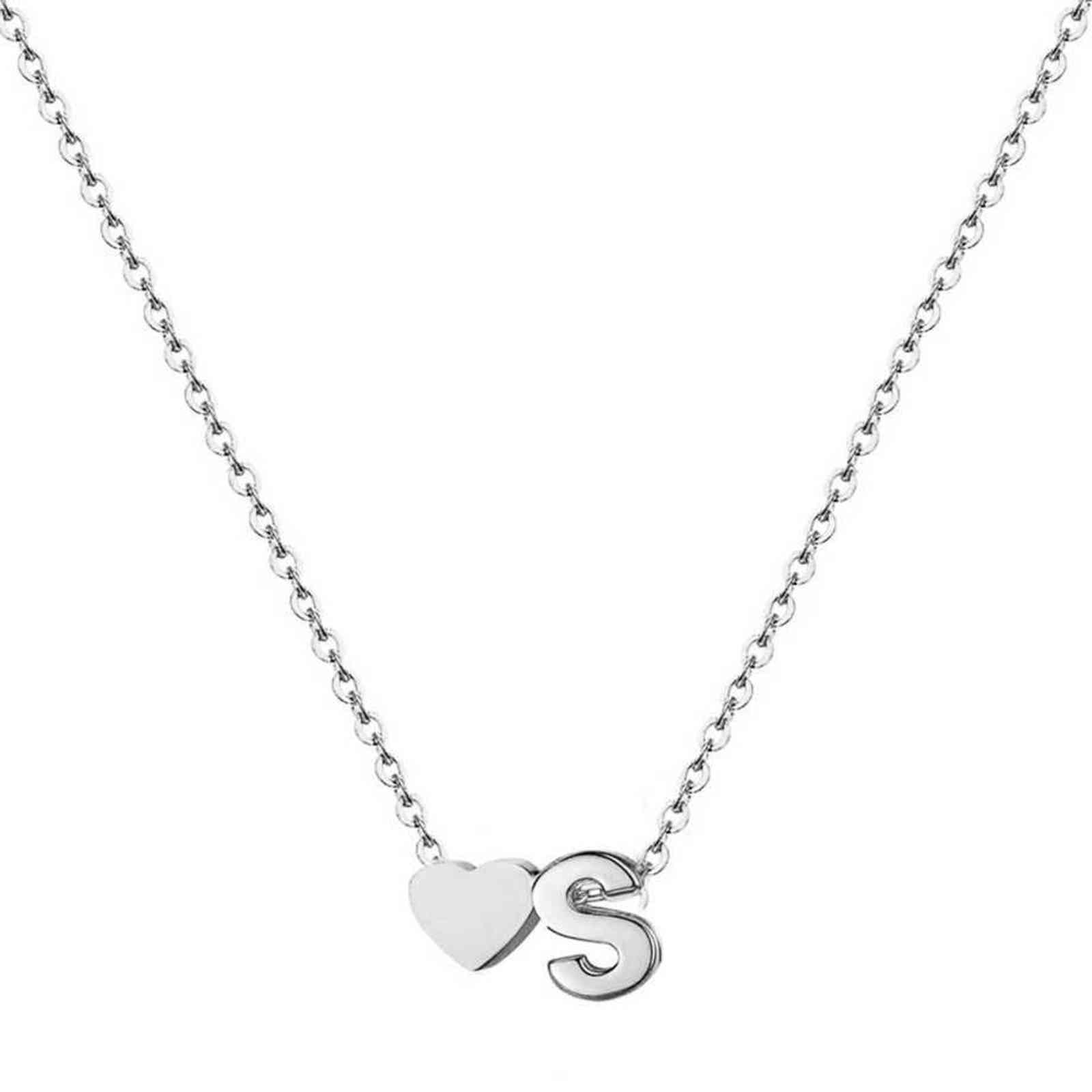 Fashion Tiny Heart Initial Necklace Gold Silver Color Stainless Steel Letter Name Choker Necklace For Women Pendant Jewelry Gift H1125