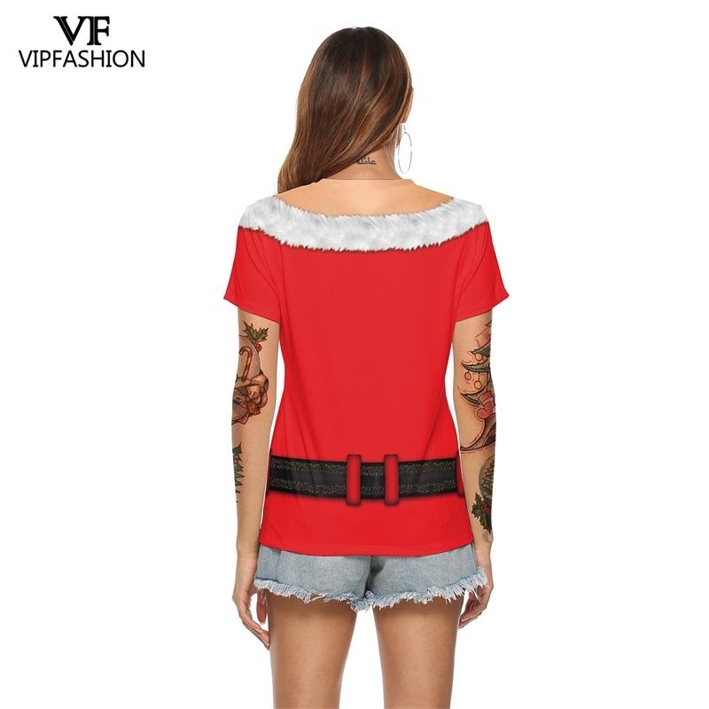 VIP FASHION Harajuku Summer Woman Funny Christmas Printed T-Shirts Women V-Neck Short Sleeve Casual 3D Party Top Tee Shirt 210406