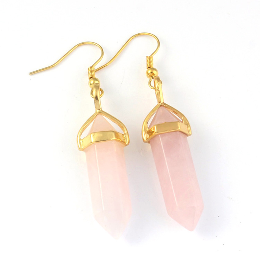 Hexagonal prism Bullet Earrings Natural Amethysts Opal Turquoises Quartz Dangle Earrings Healing Reiki Stone Pendulum Earrings Women