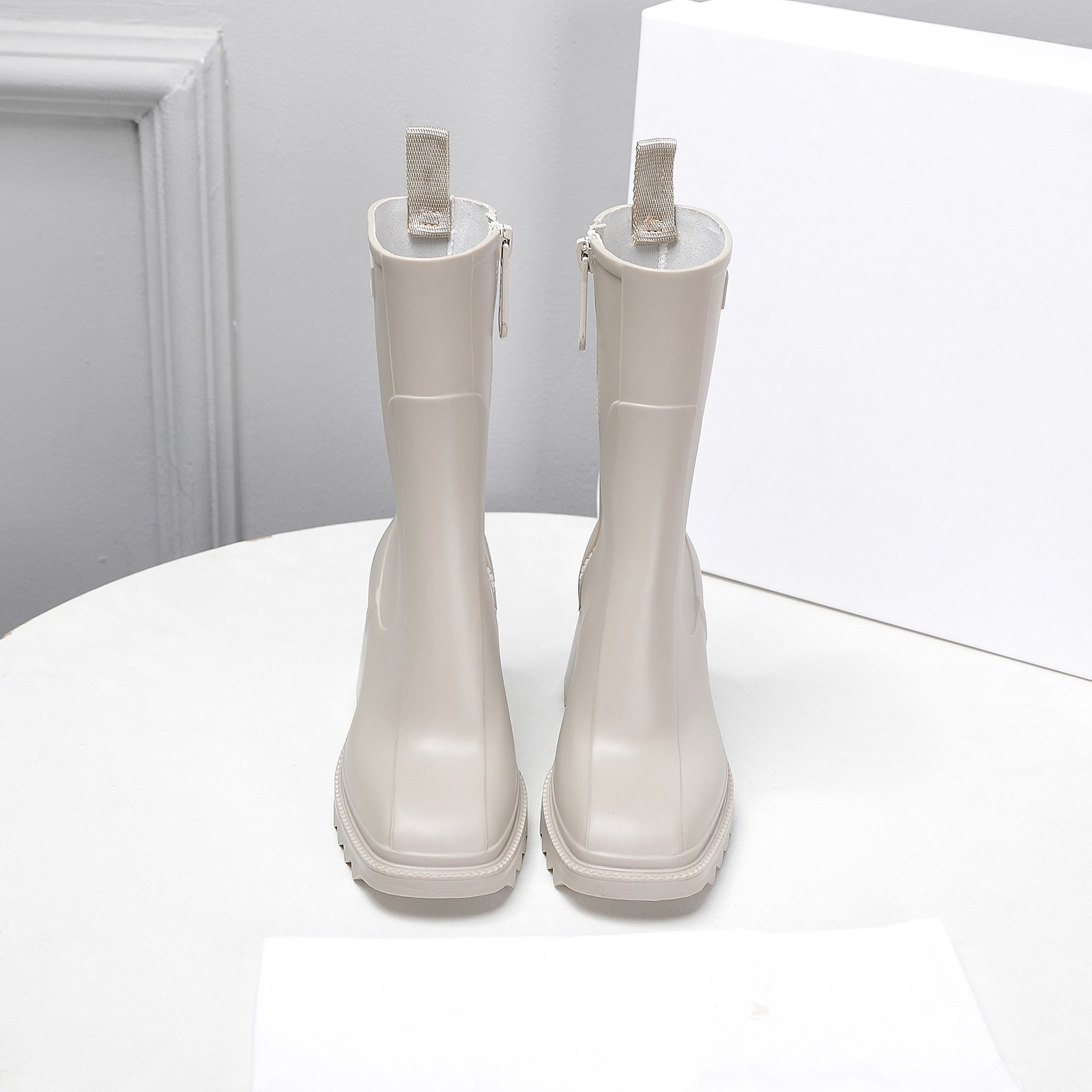 2021 Women Betty Boots PVC Rubber Beeled Platform Knee-high tall Rain Boot Black Waterproof Welly hloe Shoes Outdoor Rainshoes High heels