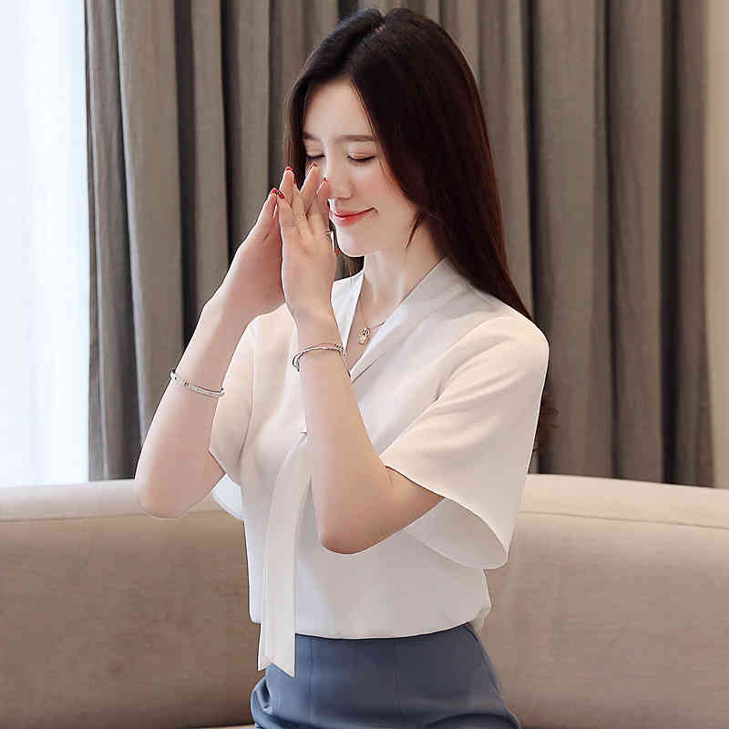 blusas mujer de modablusas femininas elegante womens tops and blouses plus size women white OL chiffon 4097 50 210427