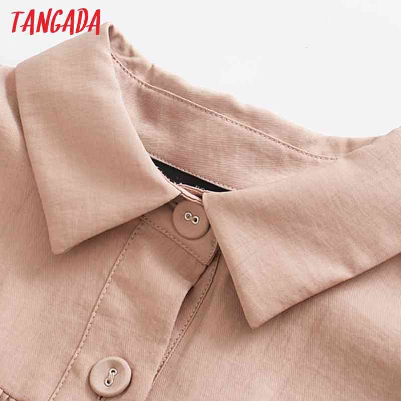 Women Retro Pink Pleated Crop Turn Down Collar Chic Female Loose Shirt Tops 4N12 210416