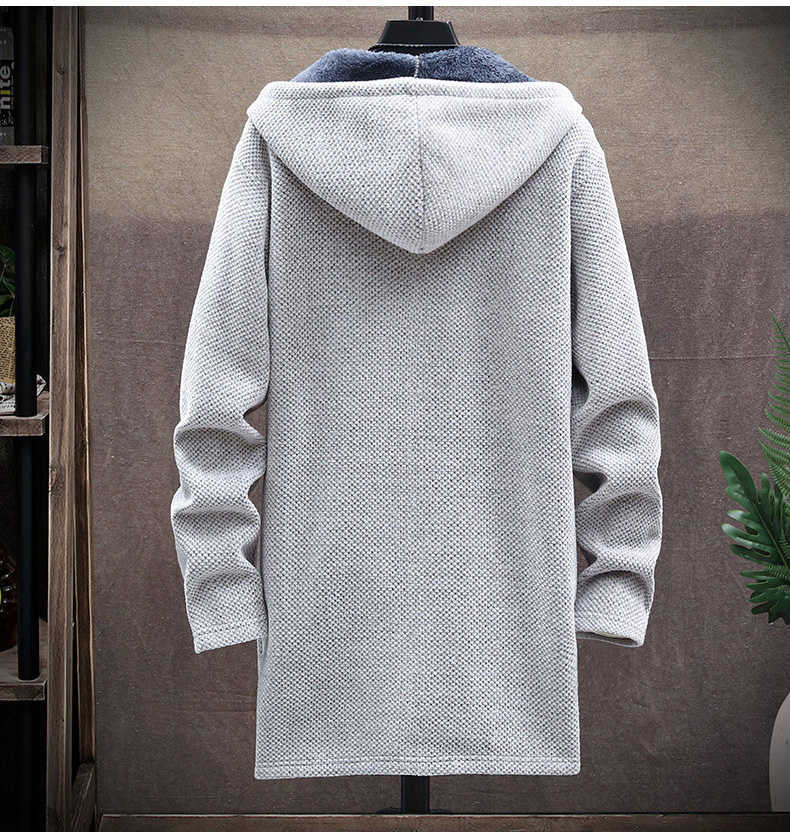 Men Sweater Fleece Cardigan Winter Jacket Men's Slim Sweaters Winter Long Hooded Sweater Thick Warm Coat Mens Clothing 211008