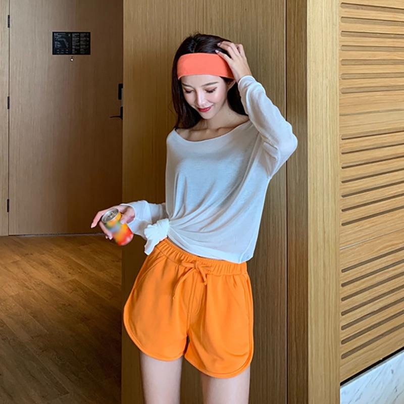 Summer Women Elastic Waist Shorts Solid Color Wide Leg Loose Casual High With Pockets Women's