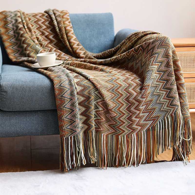 Bohemian Knitted Blanket Sofa Throw With Tassels Colorful Bedspread Nap Air Condition Nordic Home Decorative 211218