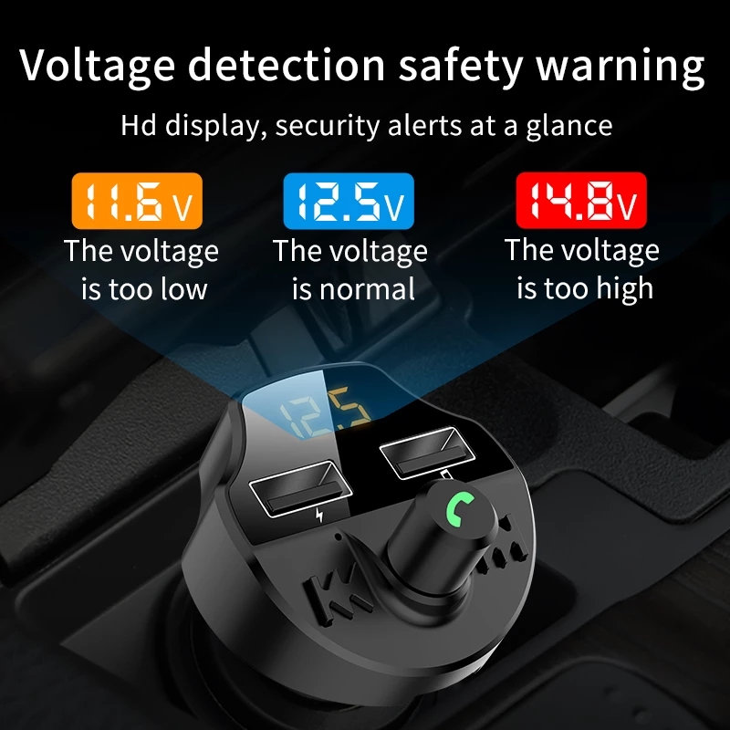 Car Adapter USB Charger Bluetooth Kit Wireless FM Transmitter MP3 Music Player Multifunction Mobile Phone Quick Charge Handsfree Calling Support TF Ca