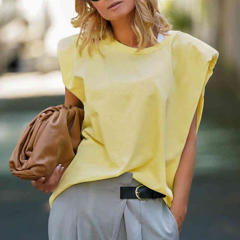 Wonder Summer Sleeveless Female O Neck Blouse Shirt Ladies Loose solid Chic Casual Blouses Muscle Tee Tanks 210510