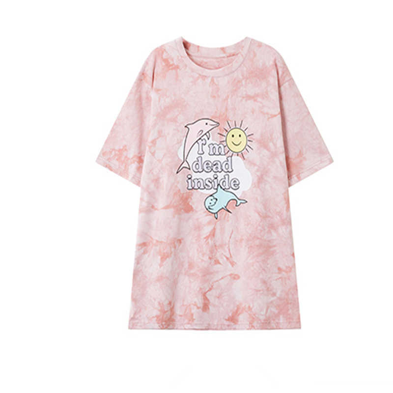 WOMENGAGA Cartoon print summer Korean short sleeve long T-shirt for female students lovely cute Kawaii korean tees 897J 210603