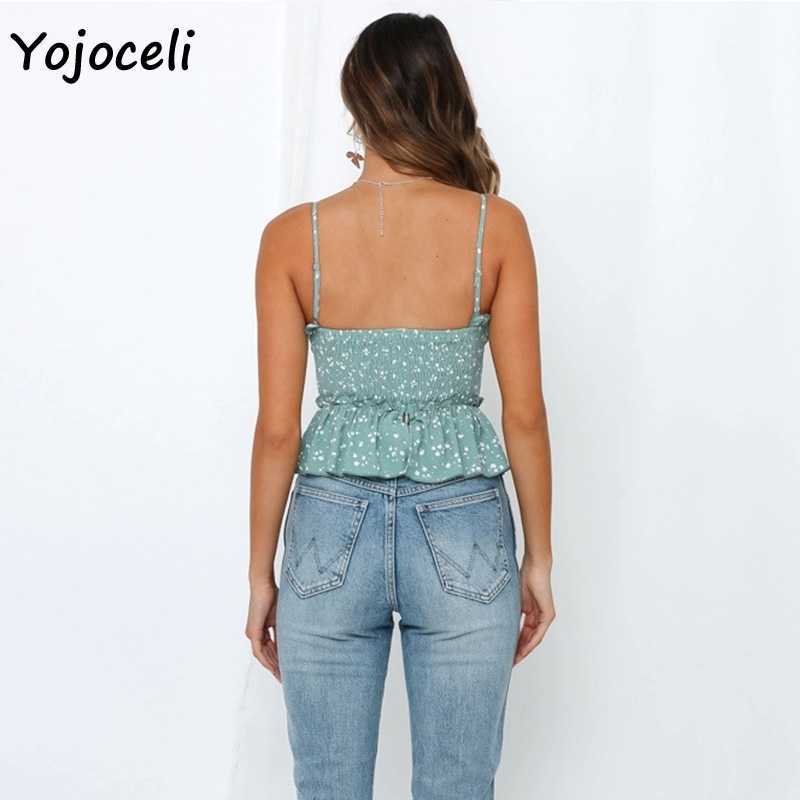 Yojoceli floral print camis top boho beach ruffle camisole shirt 210609