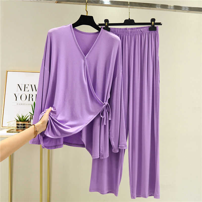 Women's Modal Pajamas Sex Sleepwear Set Top Women Solid Pajama Set 2Piece/Suit Full Sleeves Shirt Pant Lingerie Mom Homewear 210924