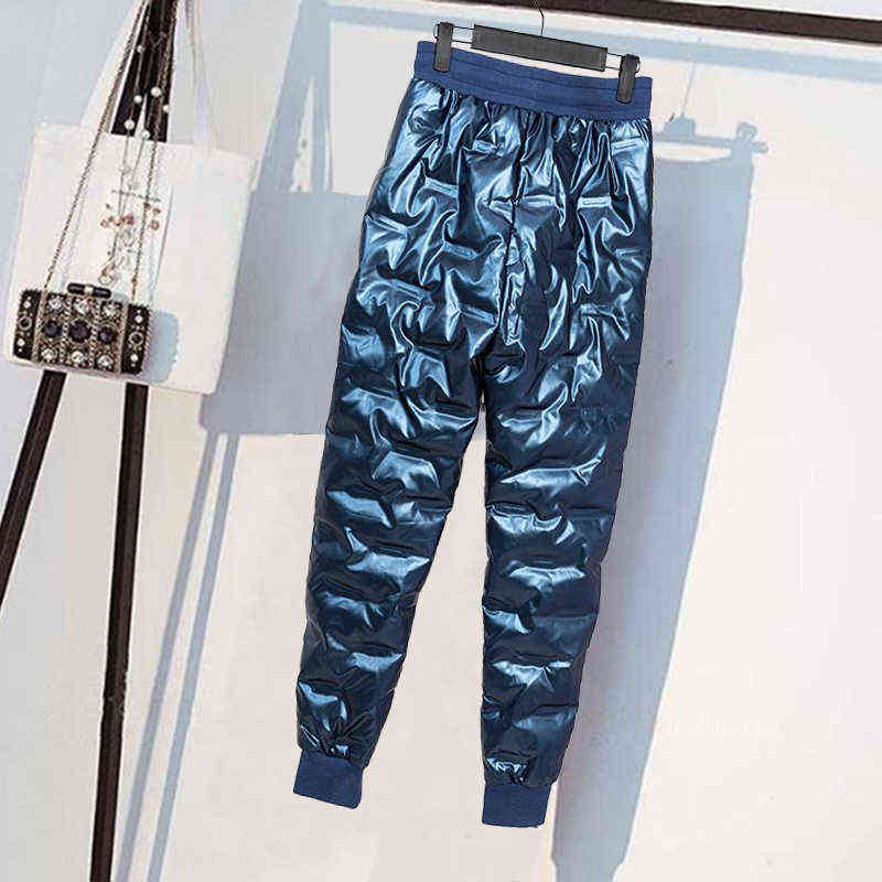 Spring Autumn winter waterproof Trousers casual Female glossy down pants 211115