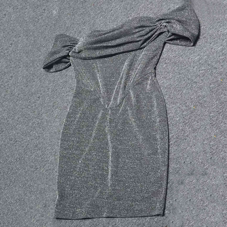 Free Sexy Shiny Dress Women's Card Shoulder Halter Bodycon Celebrity Club Night Party es Vestidos 210524