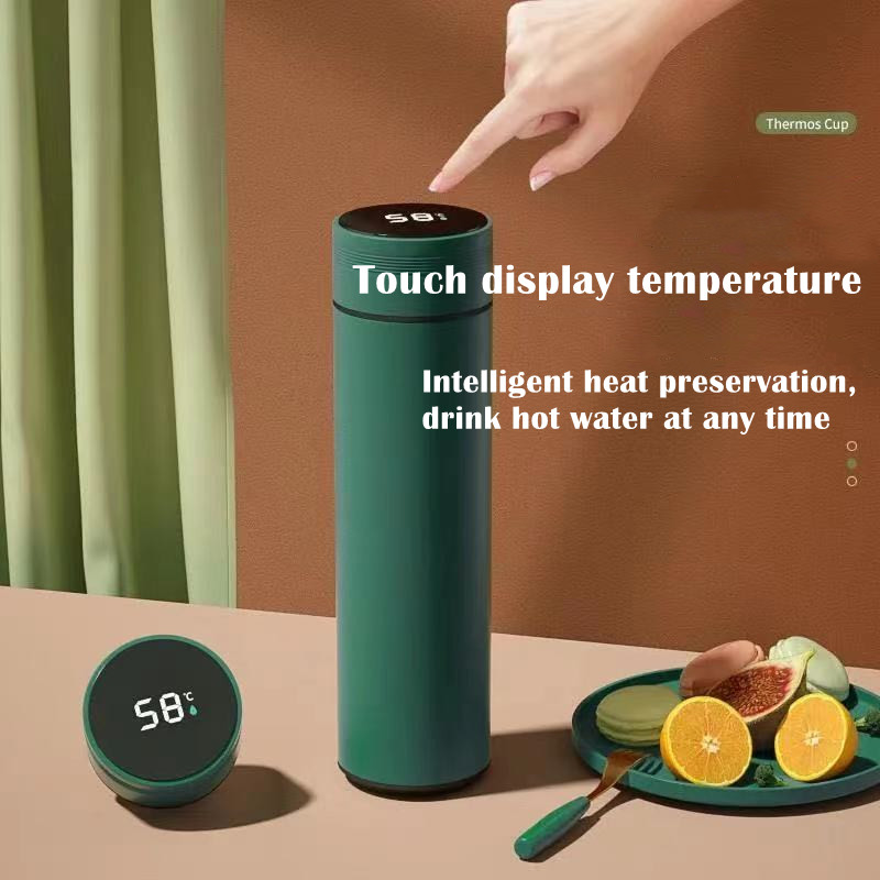 Vacuum Cup with Temperature Display Tea Brewing Coffee Car Cup 16.2oz 480ml Stainless Steel Water Bottle Macaron Color Style