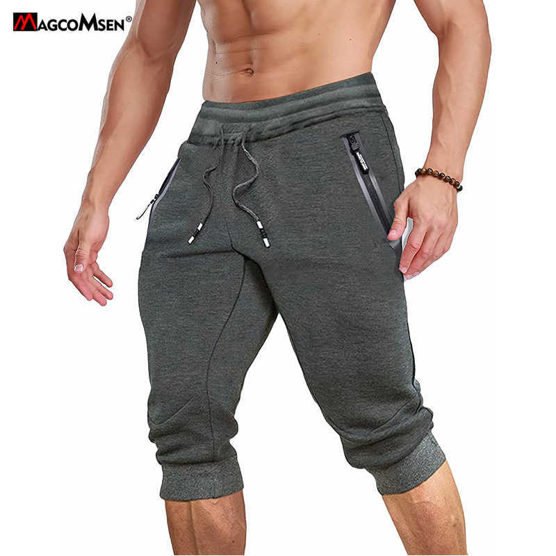 MAGCOMSEN Men's Joggers Sweatpants 3/4 Summer Casual Gym Fitness Trousers Zip Pockets Workout Track Pants Tracksuit Bottoms Men 210723