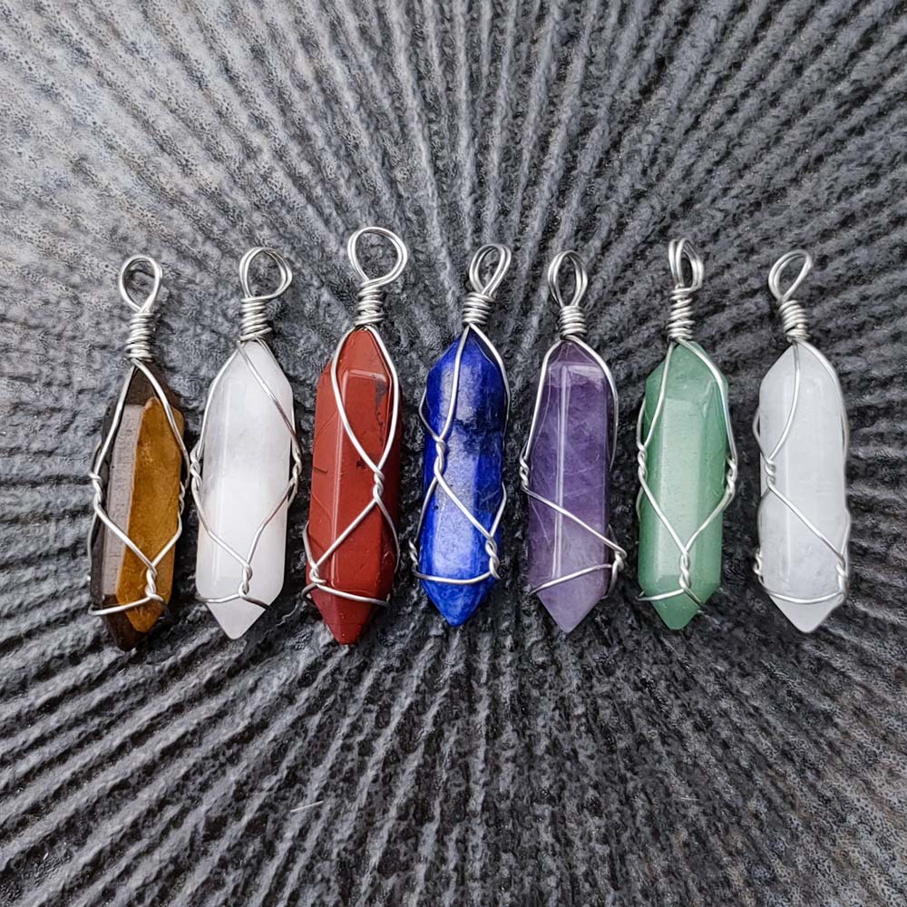 Fashion Silver Plated Hexagon Healing Crystal Necklace Opal Turquoise Natural Stone pink Quartz Chakra Necklaces Jewelry