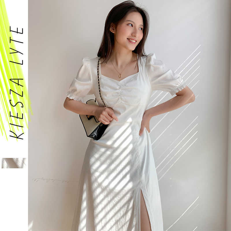 Elegant Slim Solid White Dress Vintage Summer Boho Short Bubble Sleeve Female Split Party Dresses Vestidos 210608
Elegant Slim Solid White Dress Vintage Summer Boho Short Bubble Sleeve Female Split Party Dresses Vestidos 210608