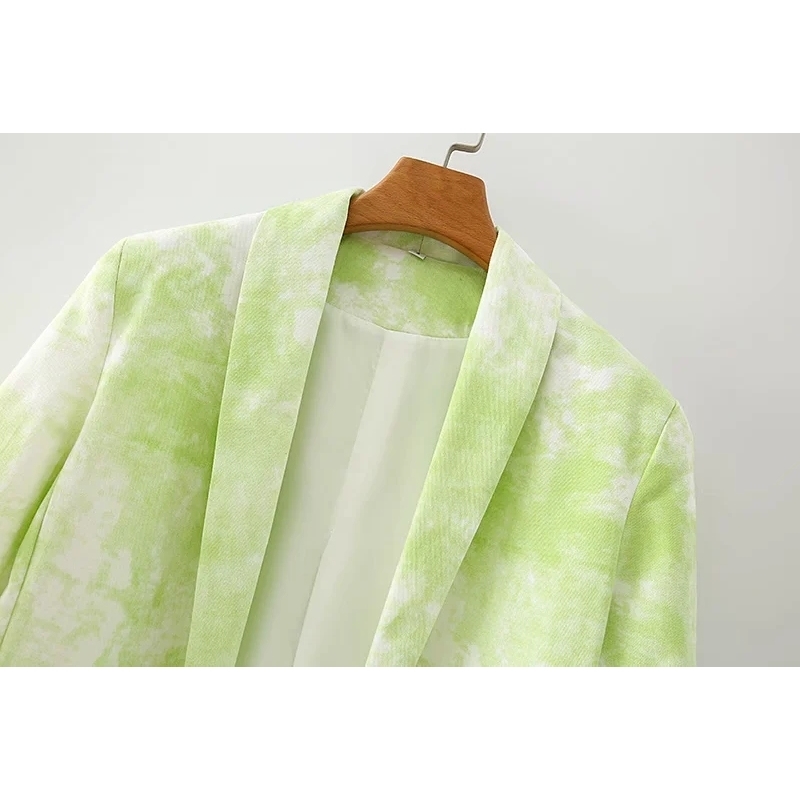 vintage female long suits autumn tiedyed green women jackets boho causal loose girls jacket 210430