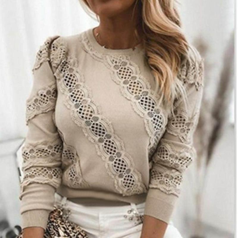 Women's Blouses & Shirts Elegant Knitted Blouse Solid Color Hollow Out Lace Stitching Long Sleeve Round Neck Ladies Casual Pullover Tops, White
Women's Blouses & Shirts Elegant Knitted Blouse Solid Color Hollow Out Lace Stitching Long Sleeve Round Neck Ladies Casual Pullover Tops, White