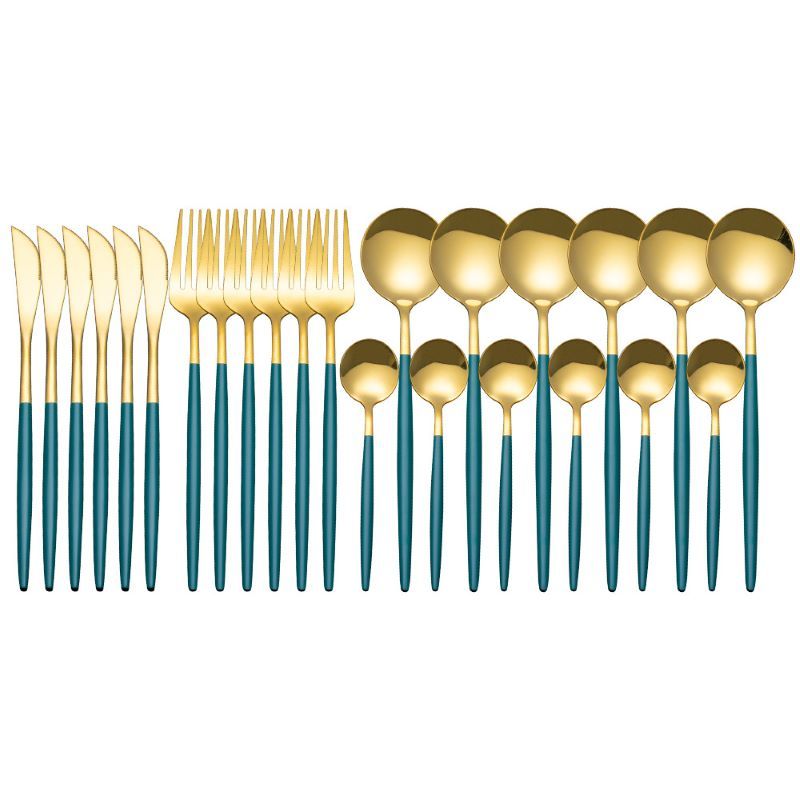 24PCS/Set Stainless Steel Dinnerware Colorful Dinnerware Set Knife Fork Coffee Spoon Cutlery Set Kitchen Tableware Silverware