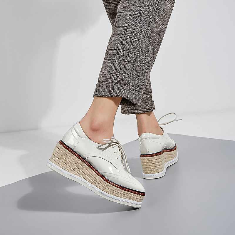 Genuine Leather Wedges Thick Bottom Shoes Preppy Style Round Toe High Heels Women Fashion Lace Up Spring Pumps L03 Dress, Beige
Genuine Leather Wedges Thick Bottom Shoes Preppy Style Round Toe High Heels Women Fashion Lace Up Spring Pumps L03 Dress, Beige