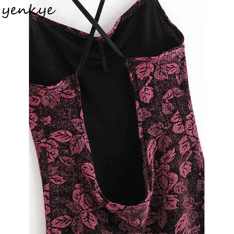 Romantic Floral Rose Sexy Backless Sling Dress Women Sleeveless Halter Bodycon Mini Mujer Summer Party Vestido 210430