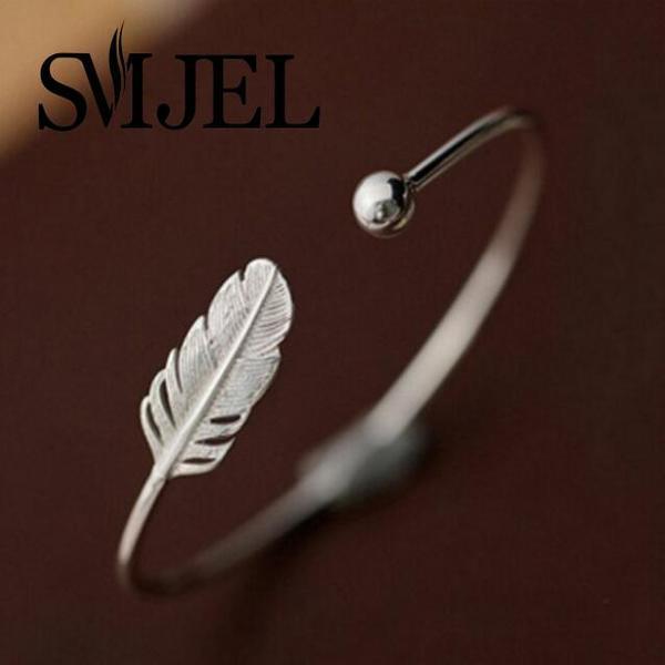 Smjel New Fashion Silver Color Feather Bracelets Bangles Cuff Femme Leaf Charm Open Bangle Women Jewelry Gifts Pulseira Feminina Q0719
Smjel New Fashion Silver Color Feather Bracelets Bangles Cuff Femme Leaf Charm Open Bangle Women Jewelry Gifts Pulseira Feminina Q0719