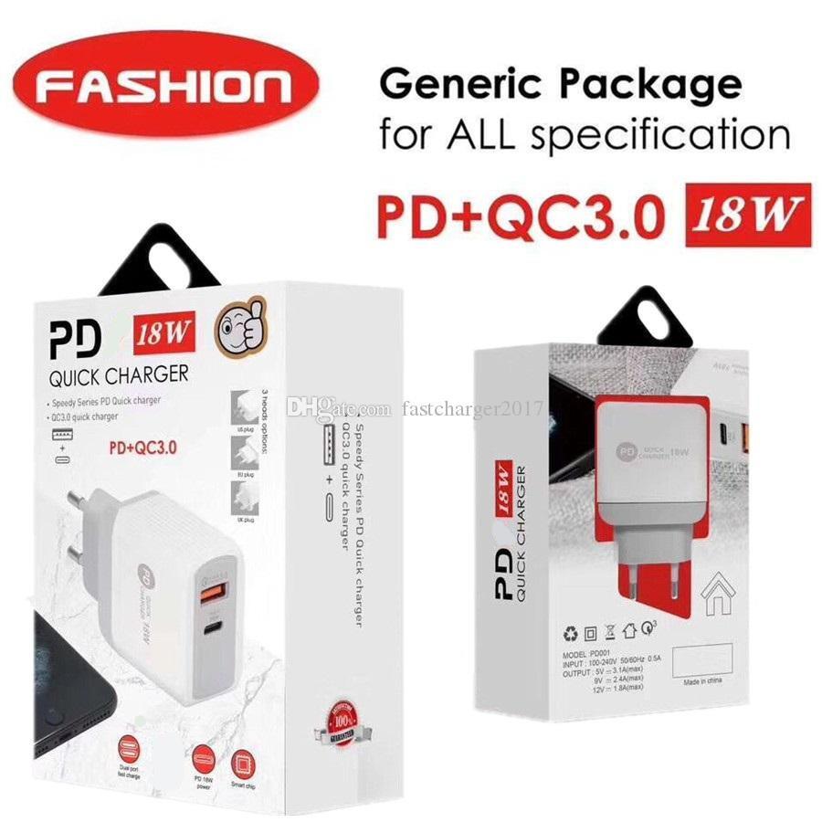 18W PD USB-C QC3.0 type c Charger Fast Charging wall chargers EU UK US Plug for iPhone 13 12 14 15 Xiaomi Samsung smart phone plug