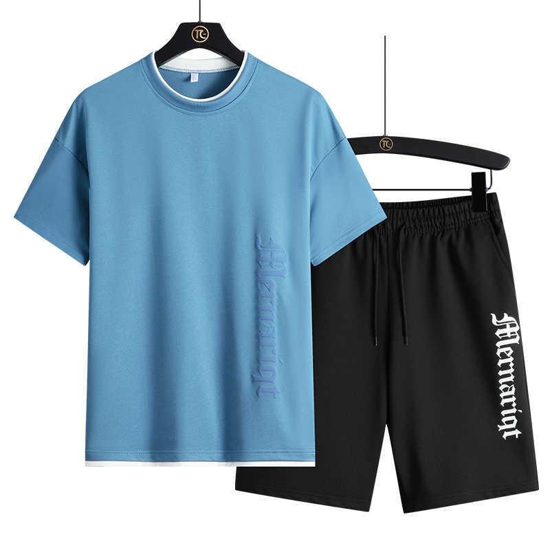 Sportswear Men's Tracksuit T-shirts Shorts Set 2 Piece Casual Sets Man Short Sets Sweatsuit Sports Sets Clothing Summer 4XL 210603