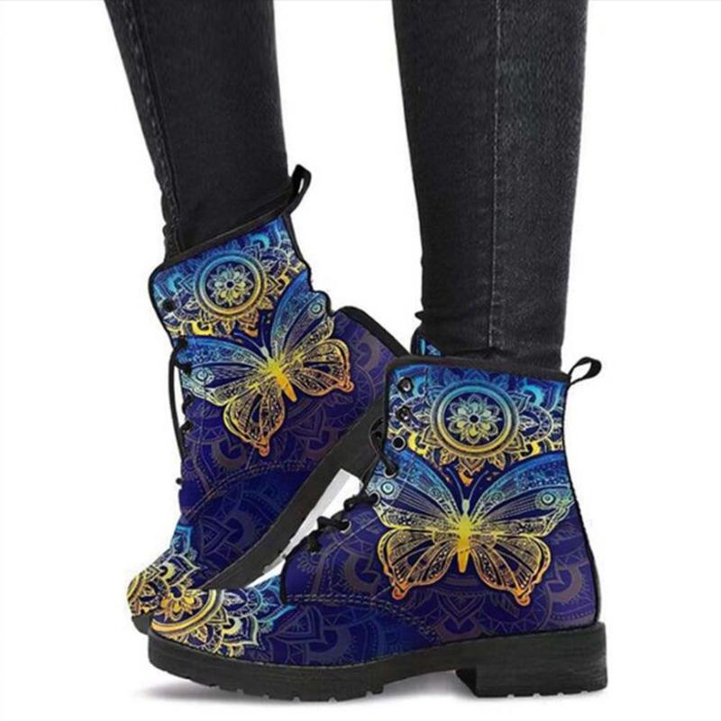 Boots Ins Girls Ankle Colorful Pentagram Low Heel Women Classic Fashion Stylish Casual Lace Up Shoes Woman