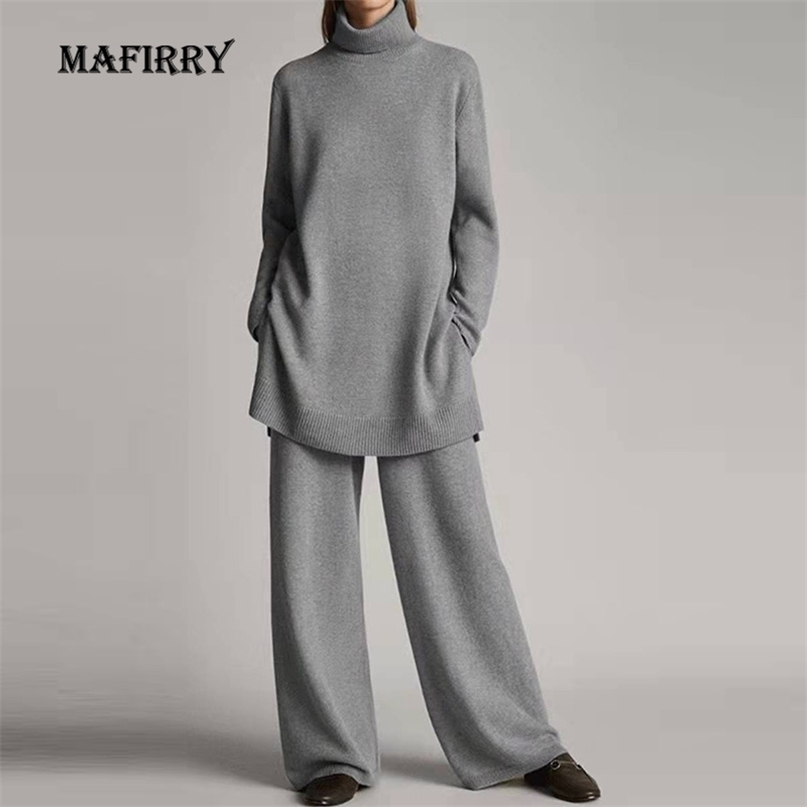 2-Piece Women's Set Loose Long Sleeve Turtleneck Wide Leg Pants Ladies Outfit Plus Size 4XL Loungewear Streetwear Pocket Suits 220315