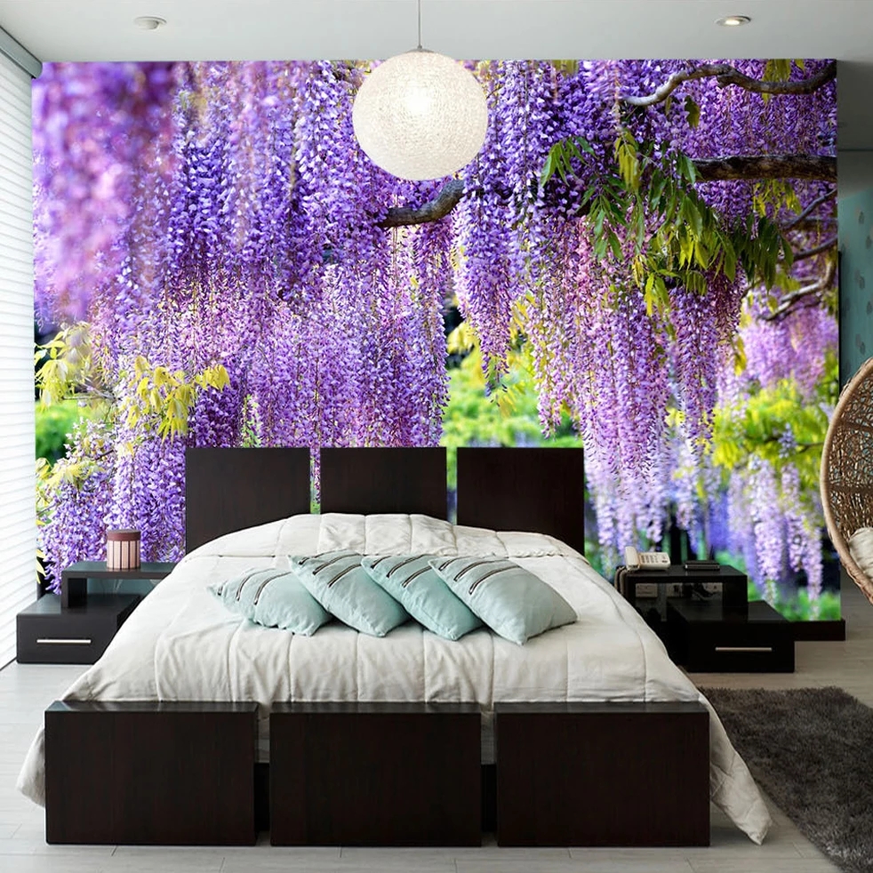 Custom Poster 3D Romantic Purple Flower Vine Wall Living Room Bedroom Photo Background Mural Wallpaper Decor