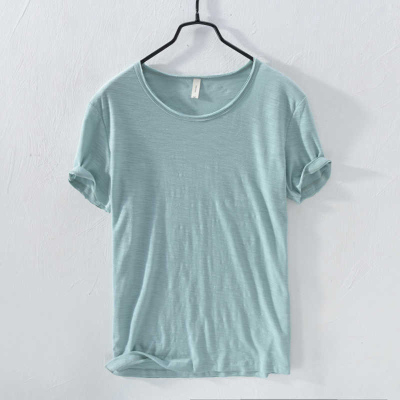 Summer 100% Cotton T-shirt Men O-Neck Solid Color Casual Thin T Shirt Basic Tees Plus Size Short Sleeve Tops Y2450 210601
