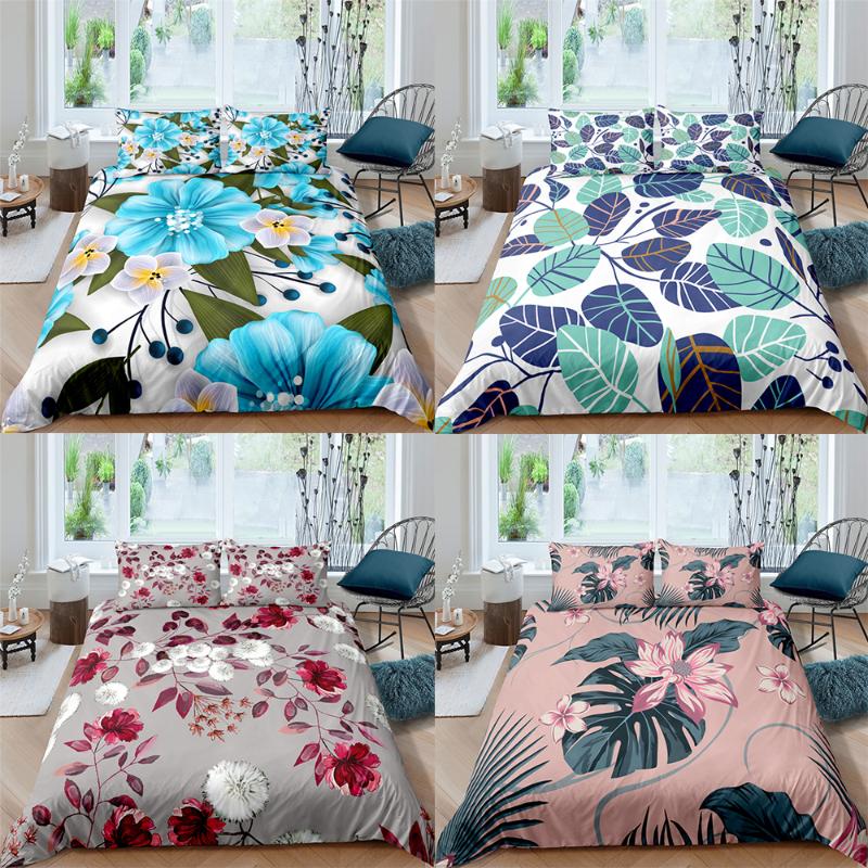 Leaf Floral Duvet Cover Single Full Queen King Double Size Bedding Set Plant Pillowcase Quilt Bed Covers Linen Sets