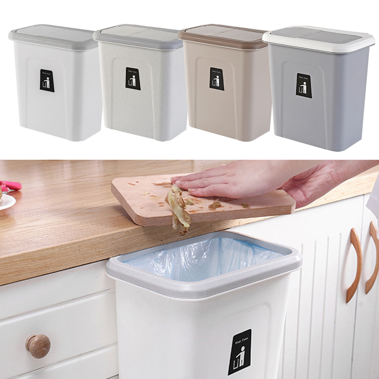 Sliding Lid Kitchen Cabinet Door Trash Hanging Trash Dustbin Can Garbage Container Kitchen Compost Bin for Counter Top or below