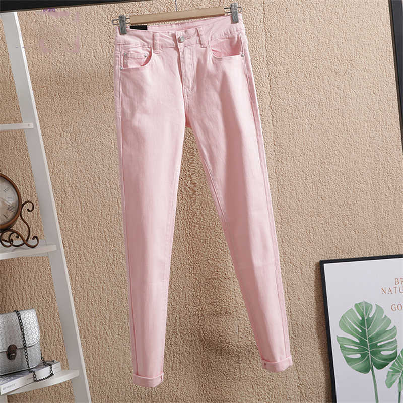 Women Pencil Jeans Pants Spring Candy Colored Mid Waist Zipper Slim Fit Skinny Full Length Female Trousers Fashion 2534 210922