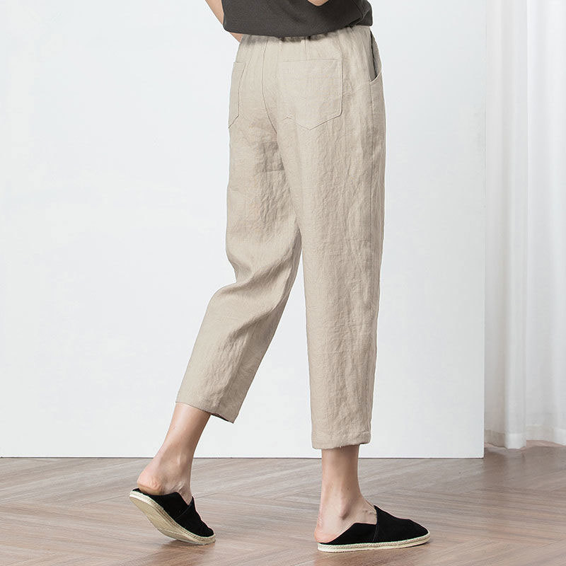 Summer Fashion Women High Waist Harem Pants Plus Size Loose Calf-length all-matched Casual cotton linen pants D166 210512