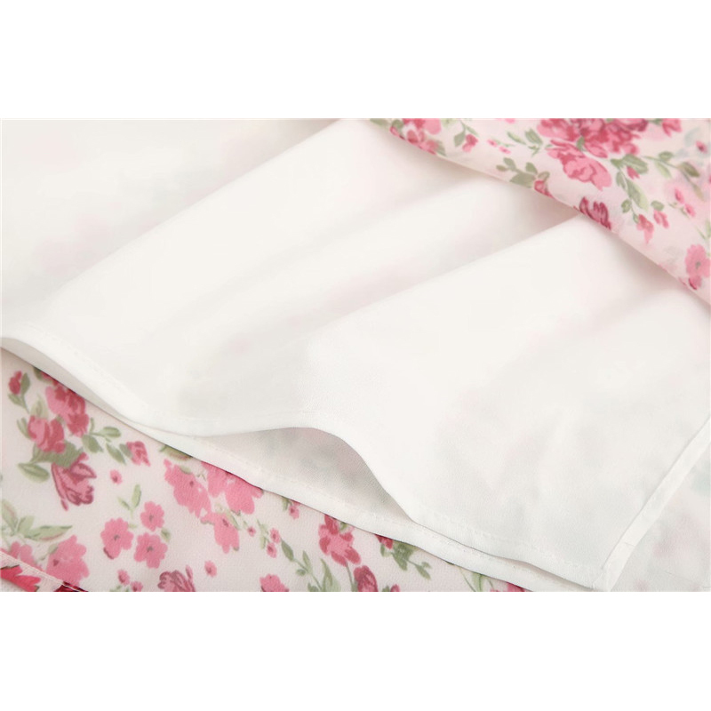 Women Chic Fashion Floral Print Pleated Midi Skirt Vintage High Elastic Waist Drawstring With Lining Female Skirts 210521