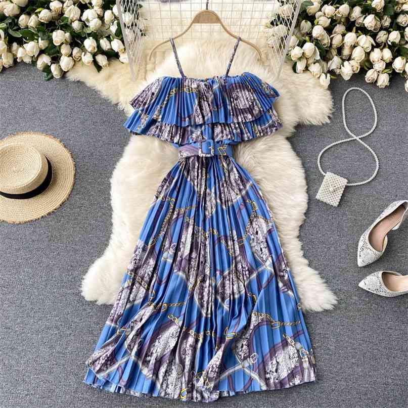 Summer Dress Women Ins Fashion Chain Print Spaghetti Strap Ruffles Midi Boho Style Pleated Beach Party Vestidos Robe 210603, Black
Summer Dress Women Ins Fashion Chain Print Spaghetti Strap Ruffles Midi Boho Style Pleated Beach Party Vestidos Robe 210603, Black
