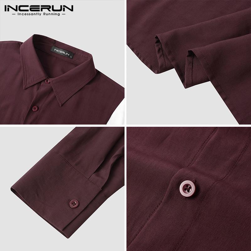 Long Sleeve Patchwork Camisa INCERUN Men Shirts Leisure Man Elegant Lapel Neck Blusas 2021 Fashion Buttons Chemise Masculina 5XL Men's Casua