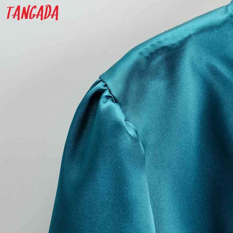 Women Retro Solid Satin Crop V Neck Chic Female Slim Shirt Tops 1F79 210416