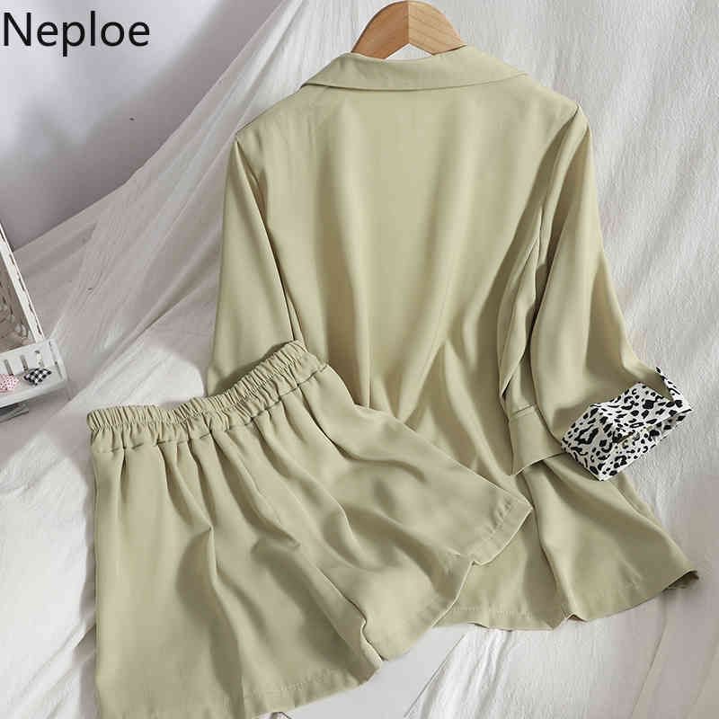Neploe Spring Women's Clothing Contrast Color Leopard Print Jacket Wide-leg Shorts Base Sling 3 Piece Suit Korean Chic Suit 210422