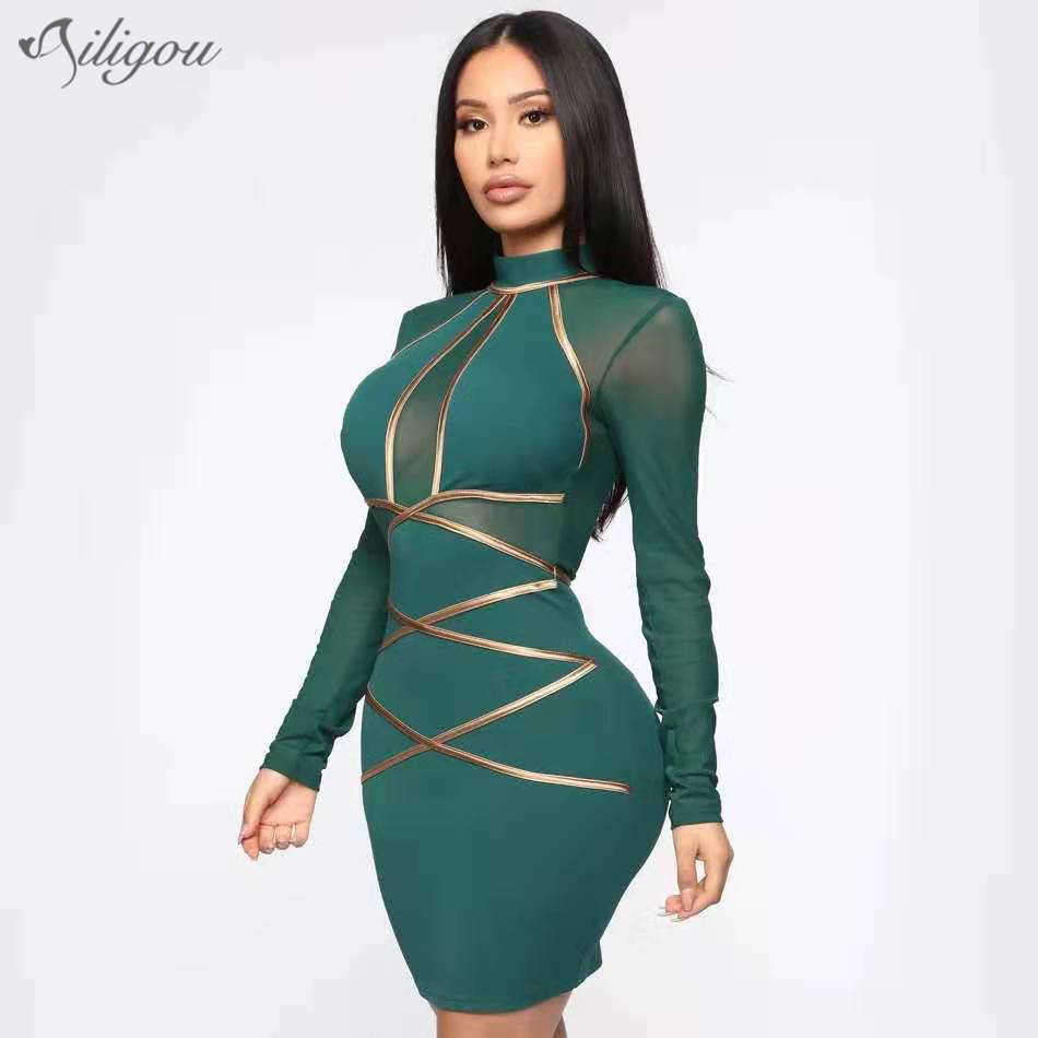 Summer And Women'S Bandage Sexy Mesh Long-Sleeved Perspective Tight-Fitting Mini Vestidos Party Dress 210527, Dark green
Summer And Women'S Bandage Sexy Mesh Long-Sleeved Perspective Tight-Fitting Mini Vestidos Party Dress 210527, Dark green