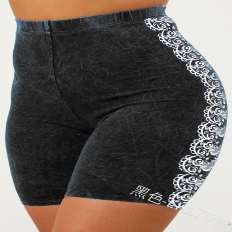 Fashion Casual Skinny Elastic Waist Pattern Shorts Women's Mid