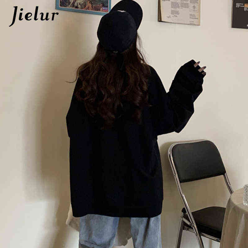 Jielur Harajuku BF Solid Color Women Sweatshirt Loose Casual Green Black White Girls Hoodies O-neck M-XXL Pullovers Female 211109