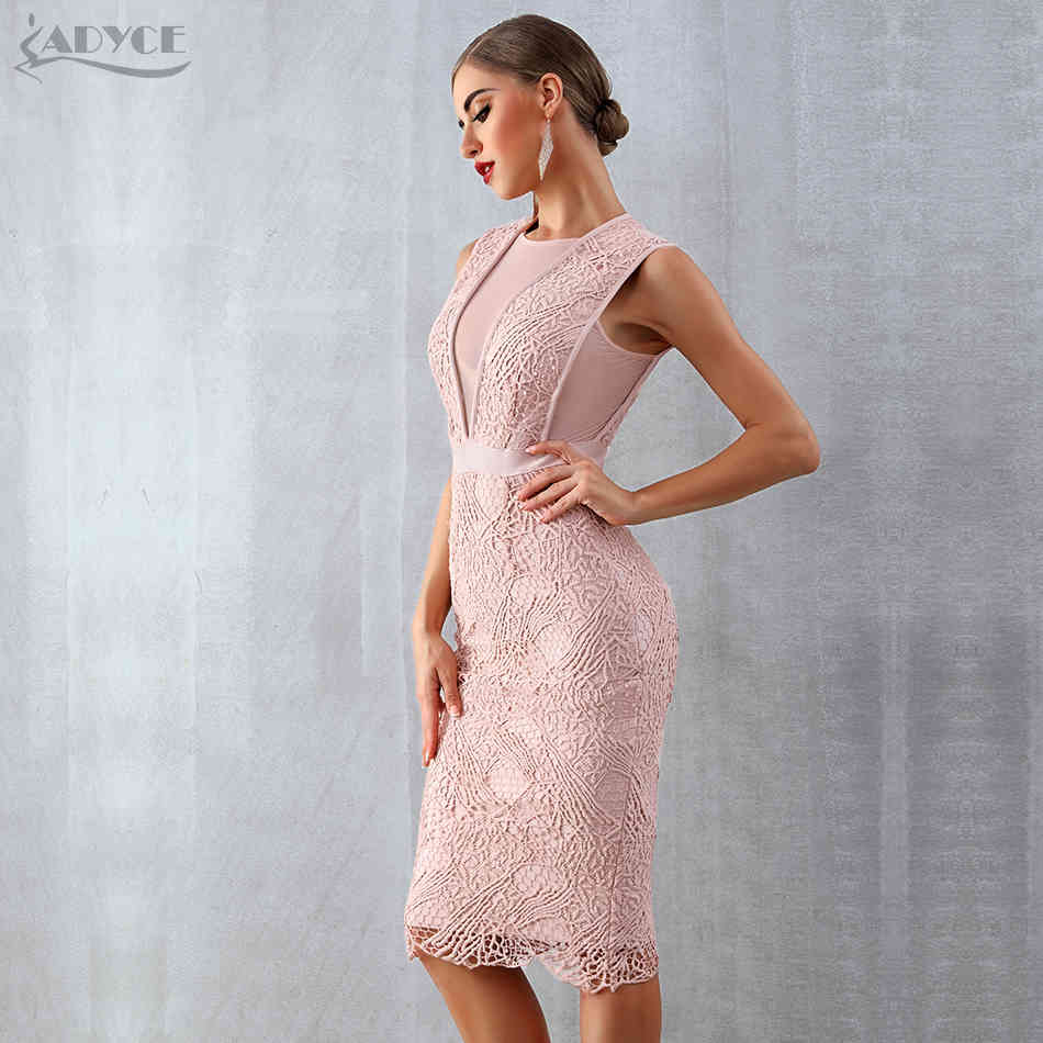 Summer Women Bandage Dress Vestidos Tank Sexy Lace Mesh Sleeveless Bodycon Clubwears Celebrity Runway Party 210423