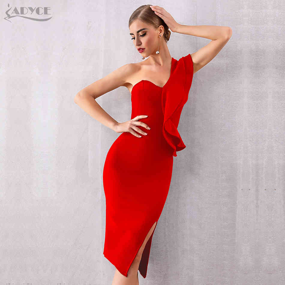 Summer Women Bandage Dress Sexy One Shoulder Ruffles Bodycon Club es Vestidos Celebrity Evening Party 210423