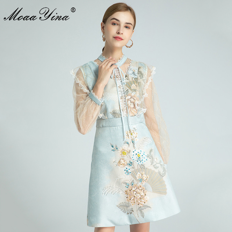 Fashion Designer dress Spring Women's Dress Mesh Long sleeve Ruffles Beaded Sequins Flowers Dresses 210524, Multi
Fashion Designer dress Spring Women's Dress Mesh Long sleeve Ruffles Beaded Sequins Flowers Dresses 210524, Multi