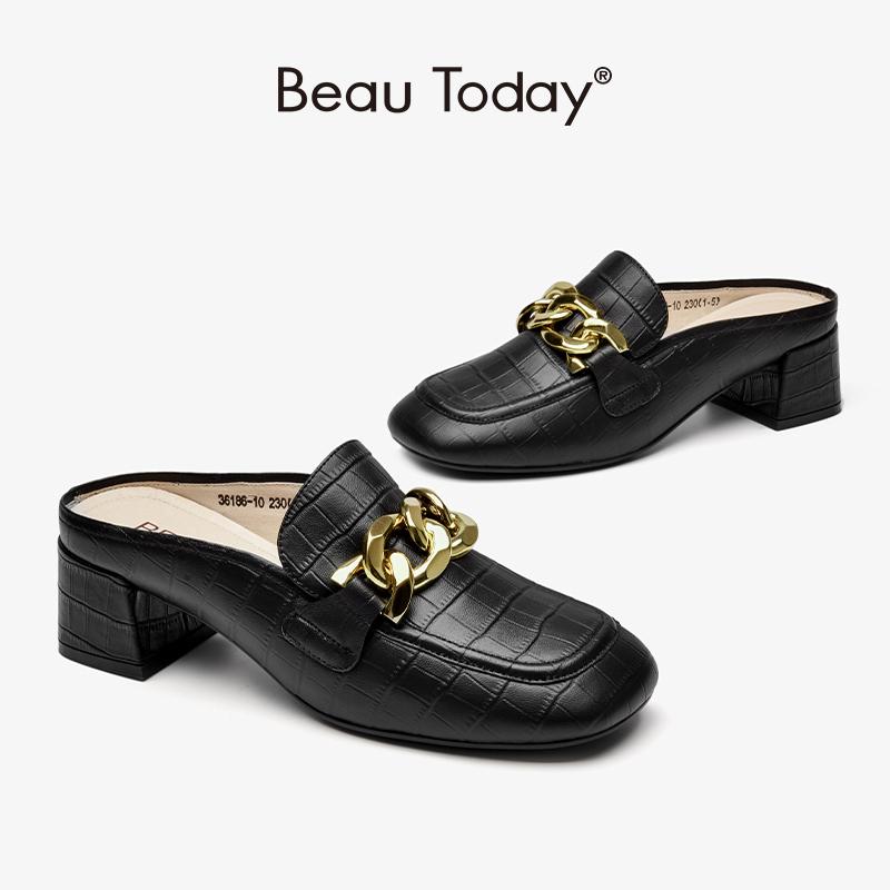 Dress Shoes Women Mules Genuine Sheepskin Leather Alligator Pattern Square Toe Block Heel Slip On Ladies Handmade BeauToday 36186, Black 
Dress Shoes Women Mules Genuine Sheepskin Leather Alligator Pattern Square Toe Block Heel Slip On Ladies Handmade BeauToday 36186, Black