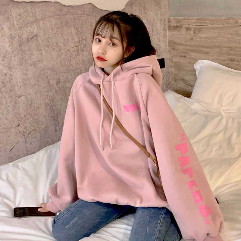 hoodie women pullover sweet japan autumn winter plus velvet thick hooded sweatshirt femal loose letter print coat long thin top 210526