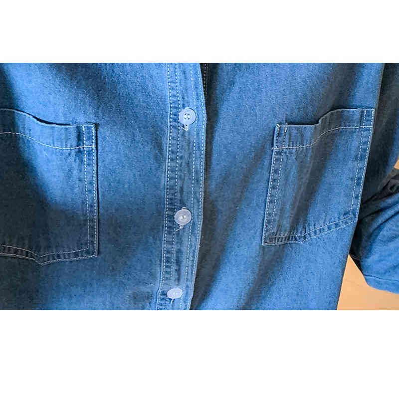 Autumn Loose Denim Women's Blouse Casual Blue Long Sleeve Cardigan Shirts Women Solid Ladies Clothing Blusas Mujer 11967 210508